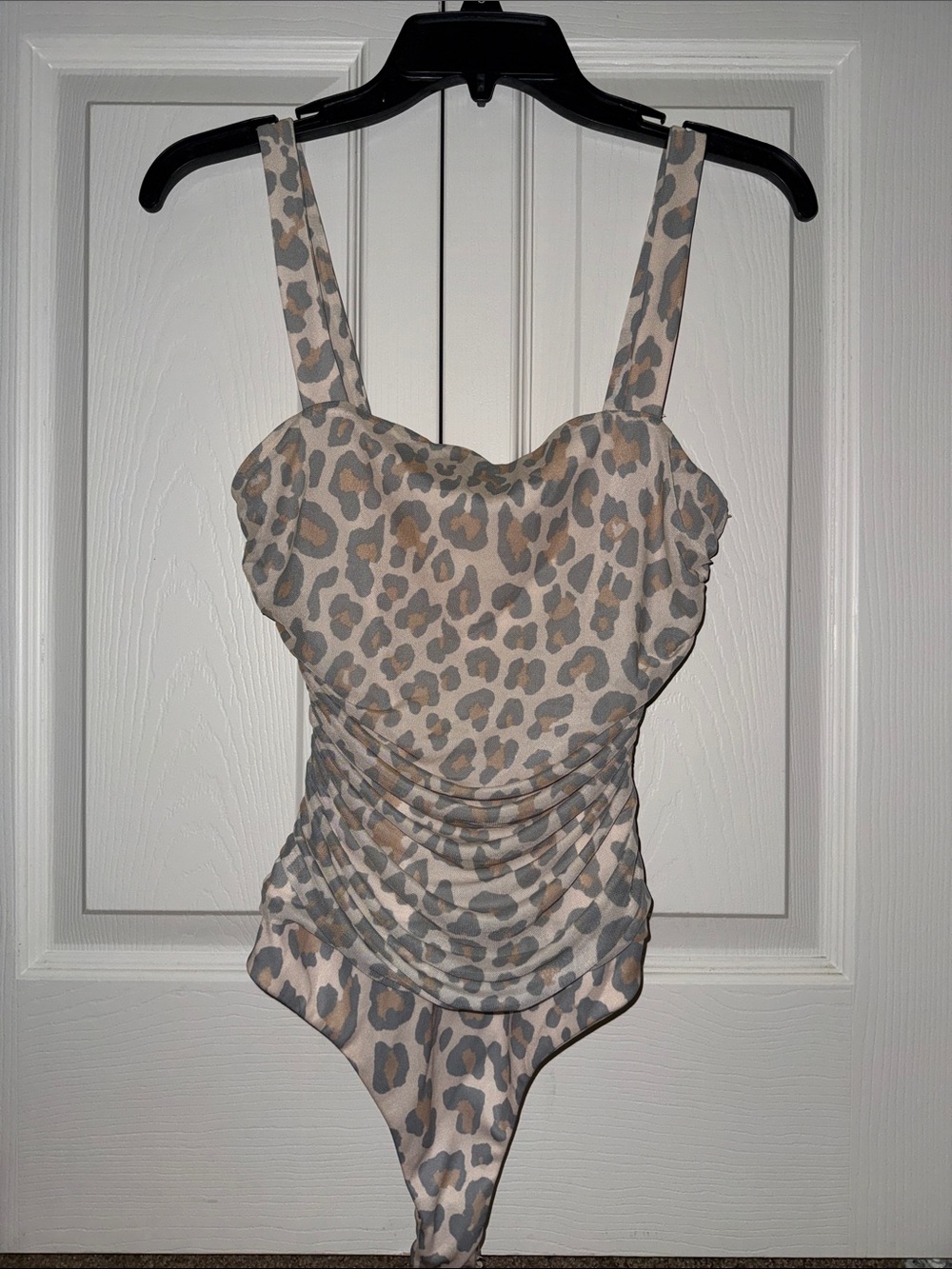AFRM juniors Leopard Print One-Piece bodysuit. Tan & Gray